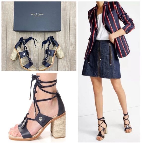 rag & bone Shoes - Rag & Bone Eden laced up block heal leather sandal Navy 6.5